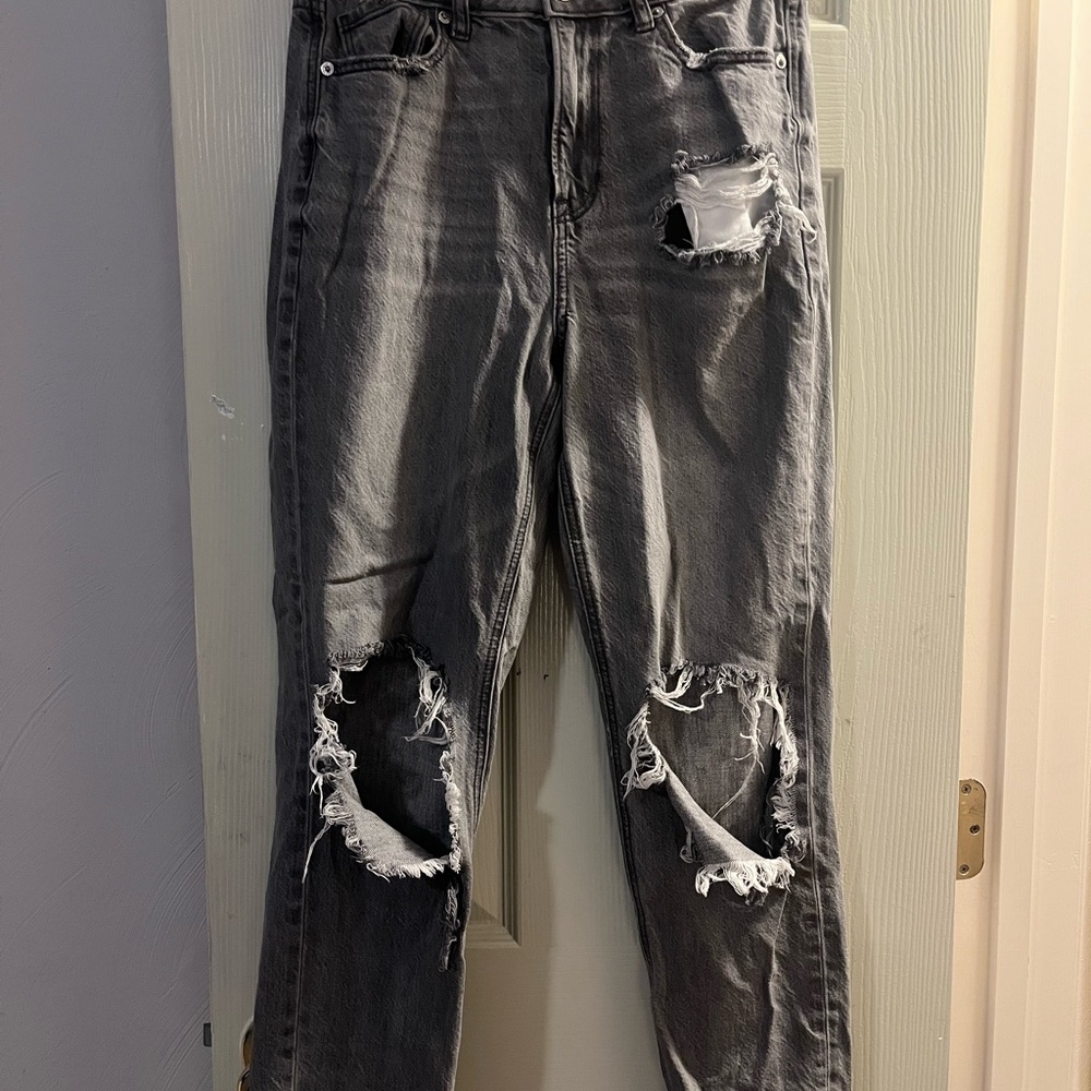 Distressed Gray Denim Jeans